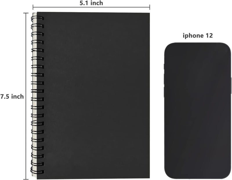 DSTELIN Blank Spiral Notebook, 3-Pack, Soft Cover, Sketch book, 100 Pages / 50 Sheets, 7.5 inch x 5.1 inch, 100GSM, (Black) - Image 3